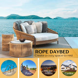 Outdoor Patio Rope Daybed With Center and Side Tables