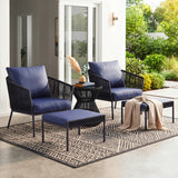 Outdoor 5 Piece Rope Patio Sofa Set (Black & Navy-Blue)