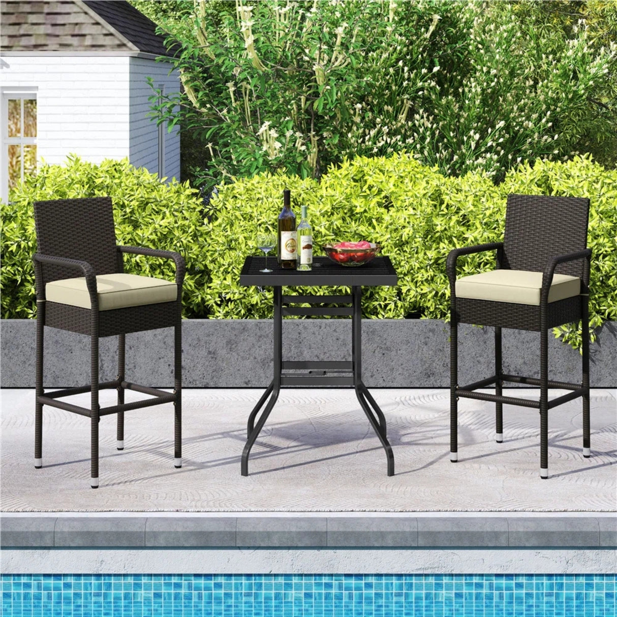 Outdoor Rattan Wicker 2-Piece Bar Chairs