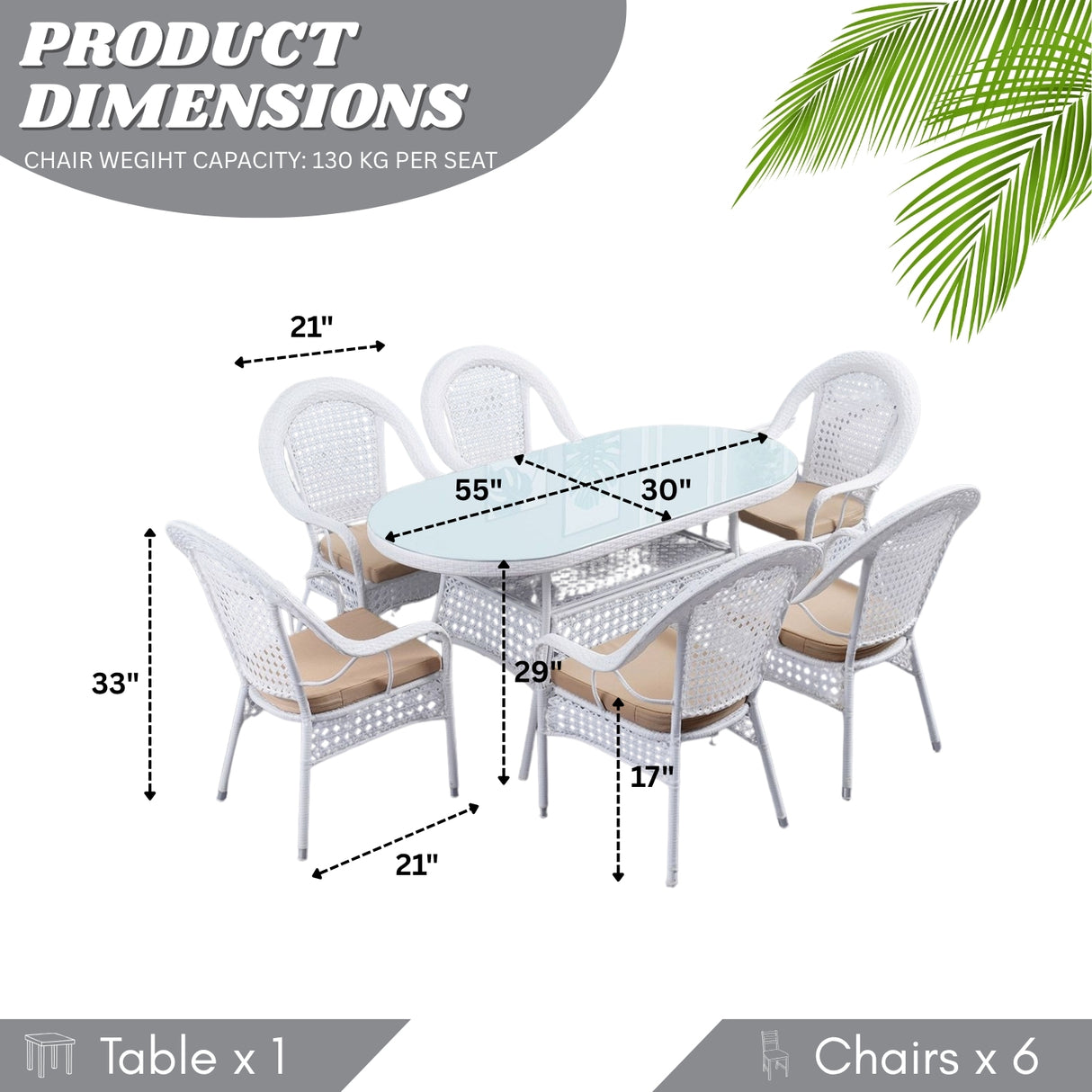 Outdoor All-Weather Resistant Rattan Wicker 7-Piece Dining Set