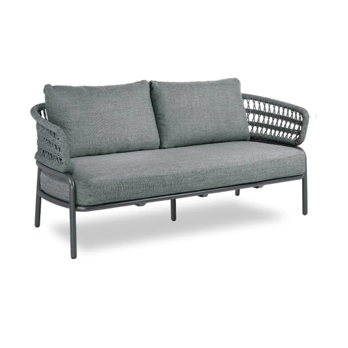 Outdoor Rope 4-Piece Patio Sofa Set with Glass Top Table (Grey)