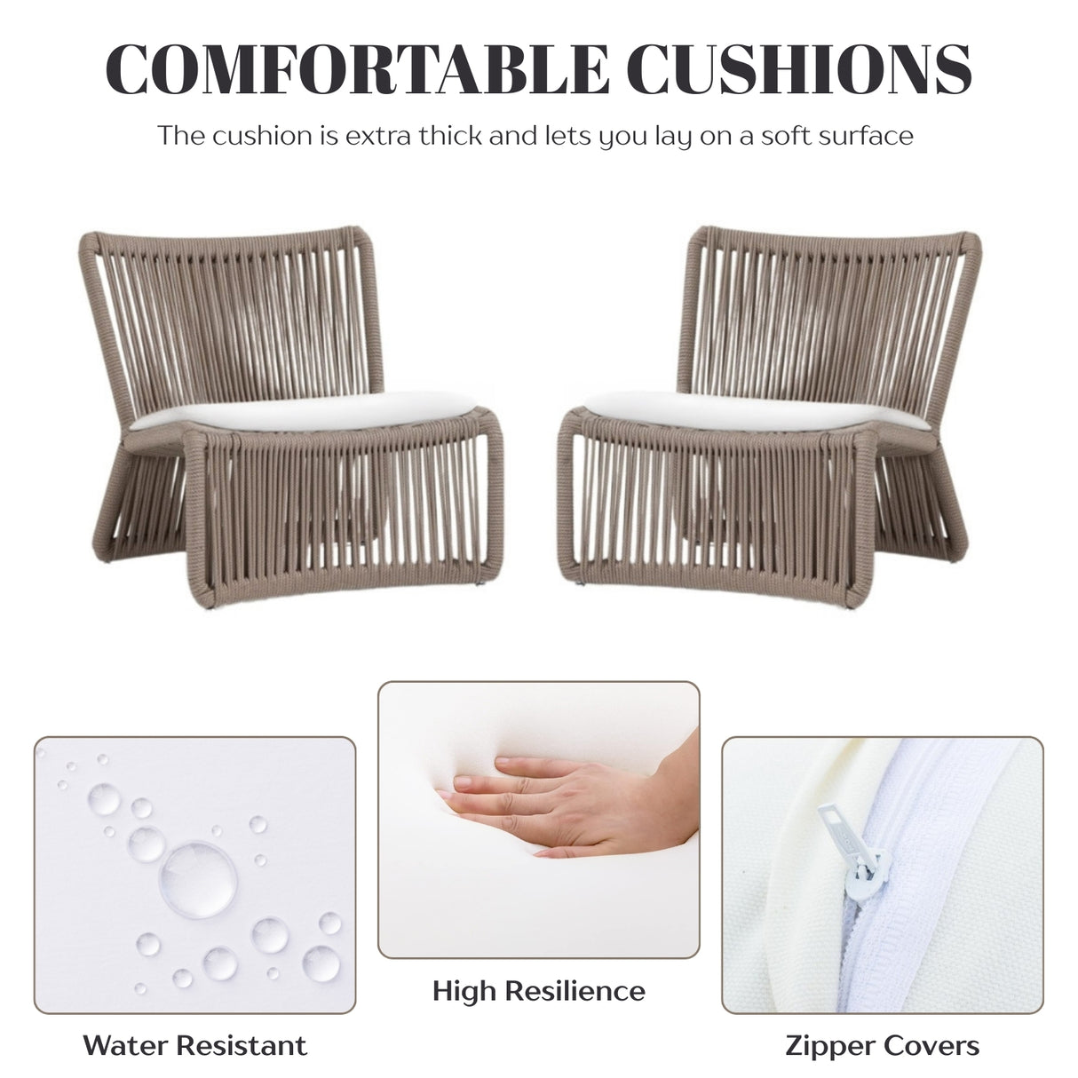 3-Piece Outdoor Beige Rope Patio Set