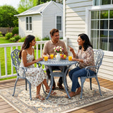 3-Seater Outdoor Cast Aluminum Bistro Set with Round Table (Grey)