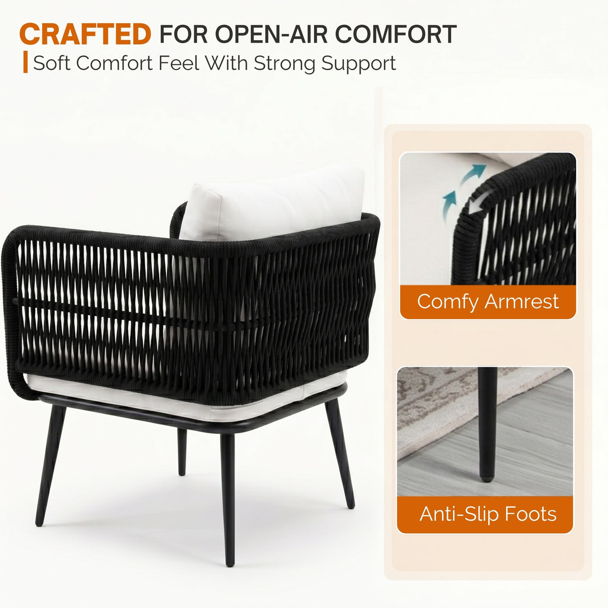 Outdoor Rope 4 Seater Conversation Furniture Set (Black & White)