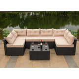 6-Seater Outdoor Garden Conversation Sofa Set (Dark Brown & Cream)