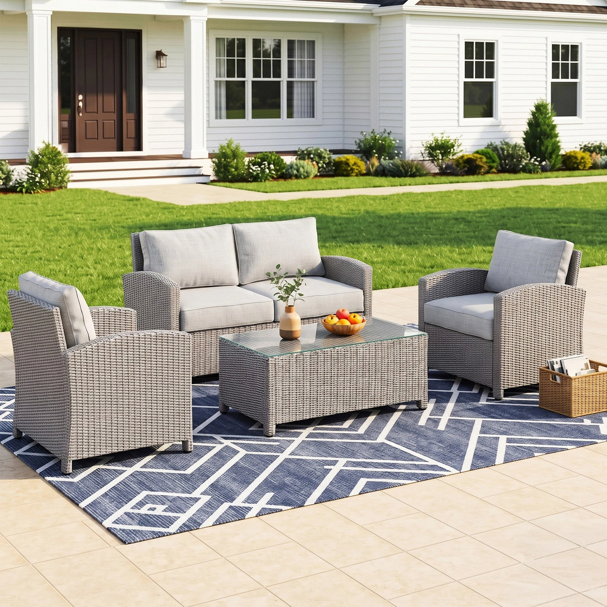 4 Pieces Patio Furniture Set, Outdoor Sectional Sofa