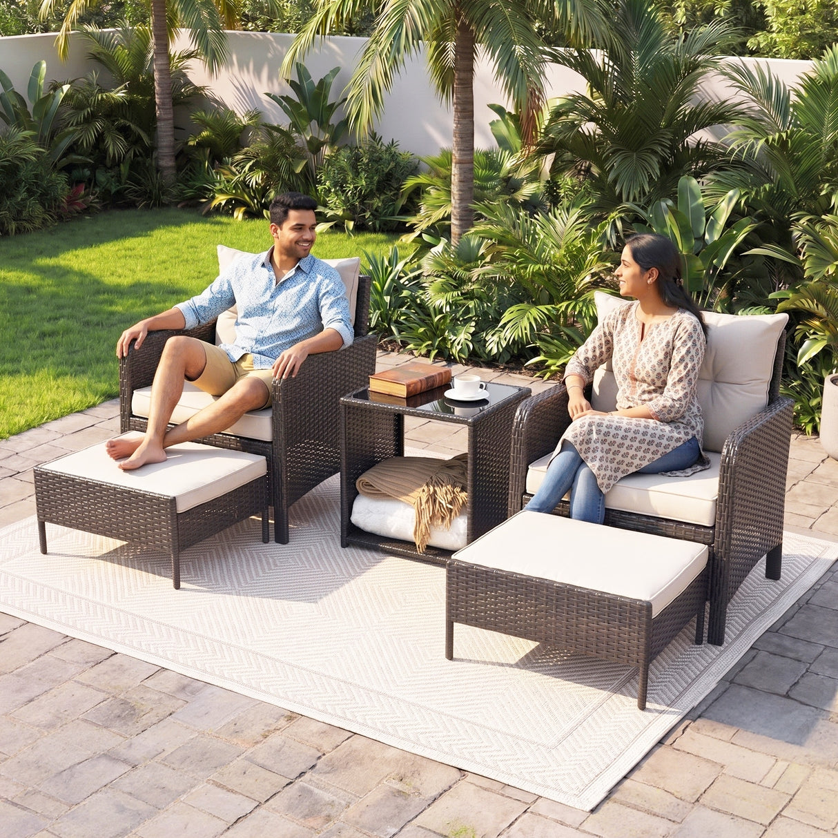 Outdoor 5 Piece Patio Wicker Furniture Set