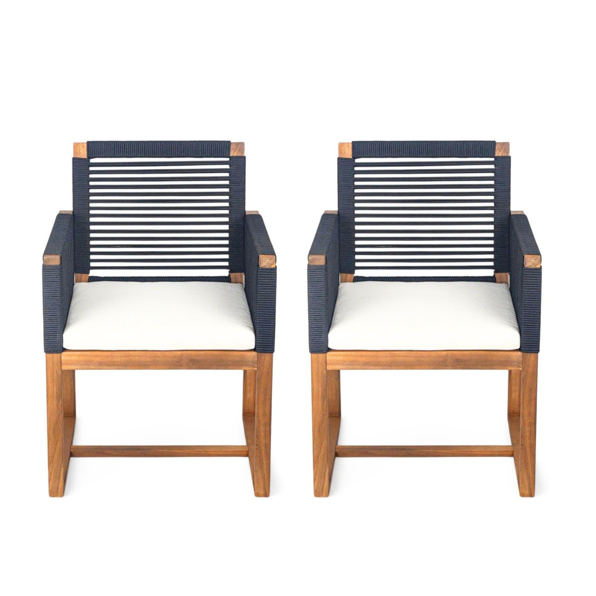 Modern Outdoor Rope Dining Chairs Set of 2 (Black & White)