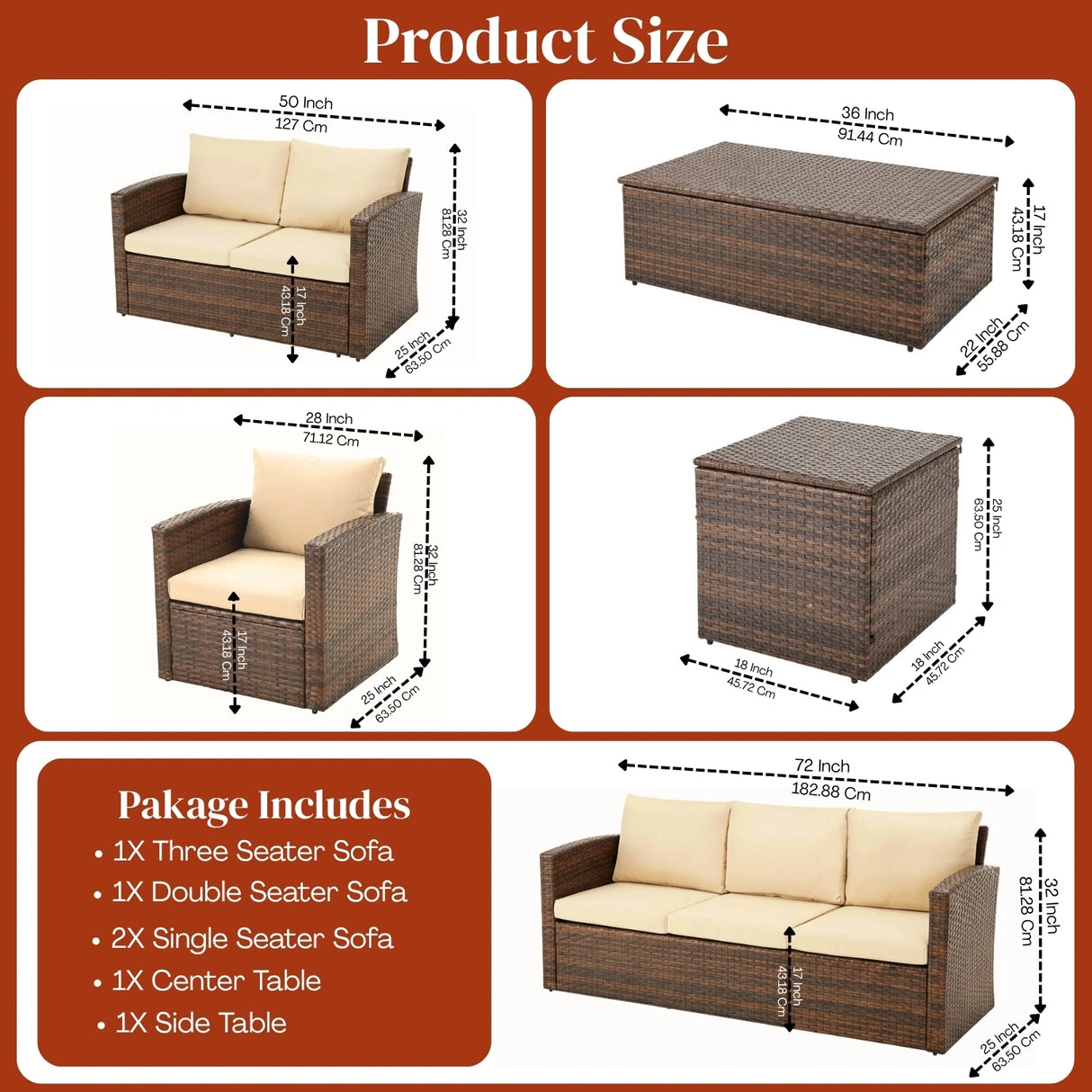 Outdoor 7-Seater Wicker Sectional Sofa Set