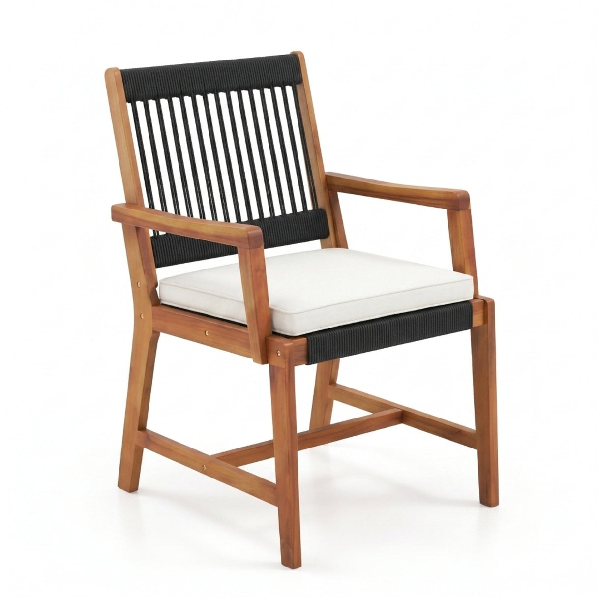 Outdoor Rope & Teak Wood 4-Piece Sofa Set (Black & White)