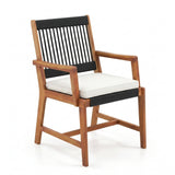 Outdoor Rope & Teak Wood 4-Piece Sofa Set (Black & White)