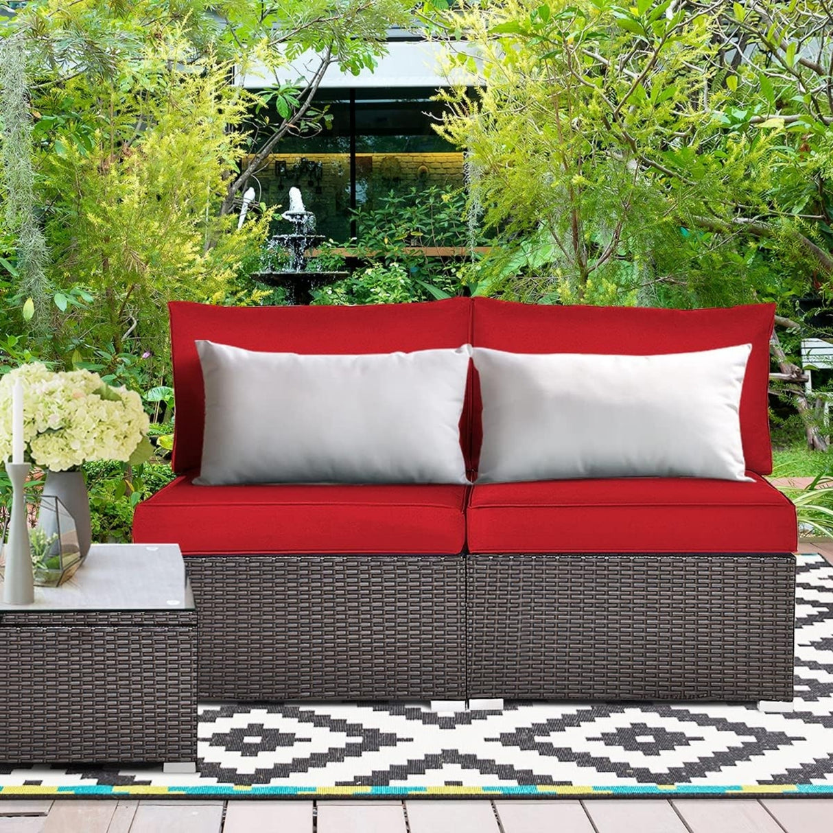 2-Piece Outdoor Wicker Armless Sofa