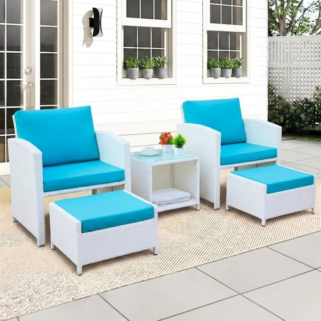 Outdoor 5 Piece Patio Wicker All Weather Sectional Furniture Set