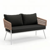 Outdoor Rope Sofa Set with Wooden Top Center Table (Beige & Black)