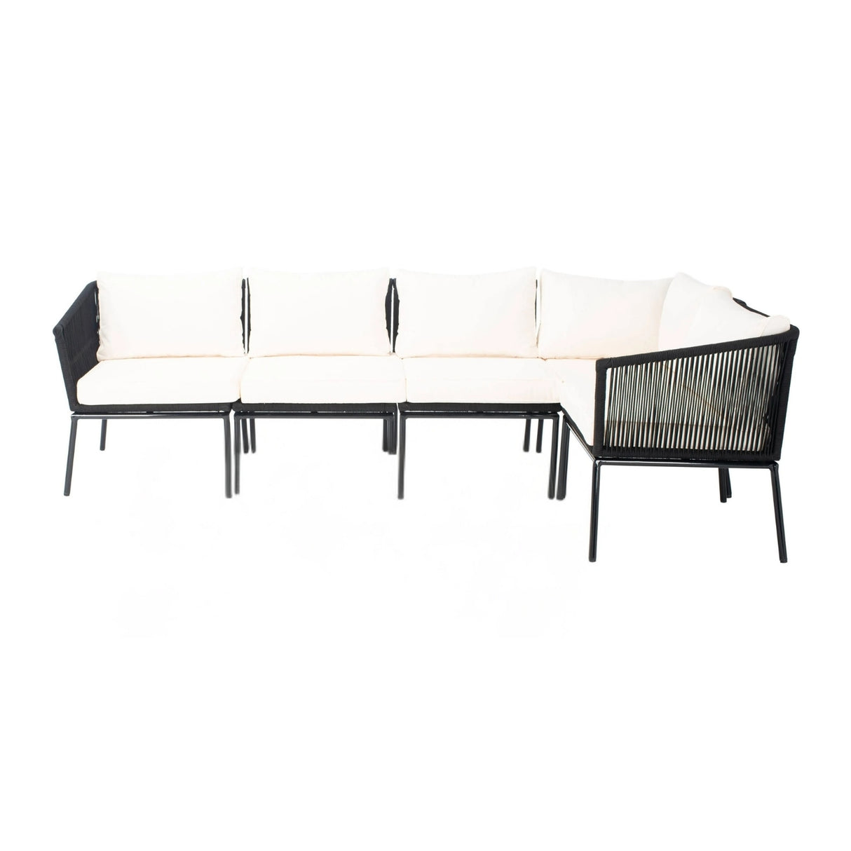 Outdoor Black Rope L-Shape All Weather Sectional Sofa Set