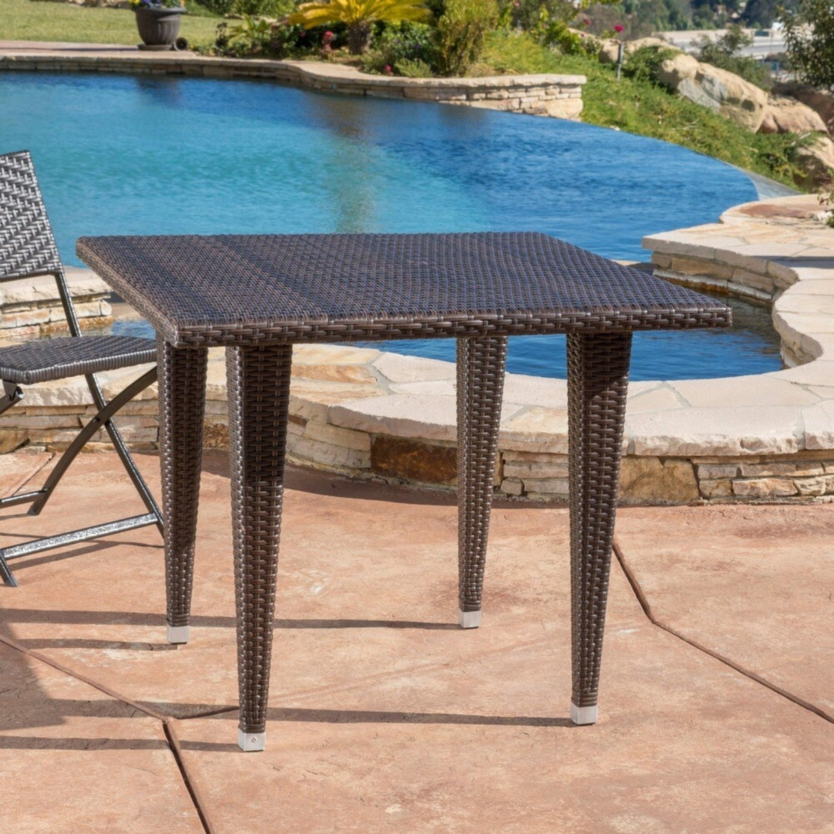 Outdoor Wicker Patio Counter Height Table (Dark Brown)