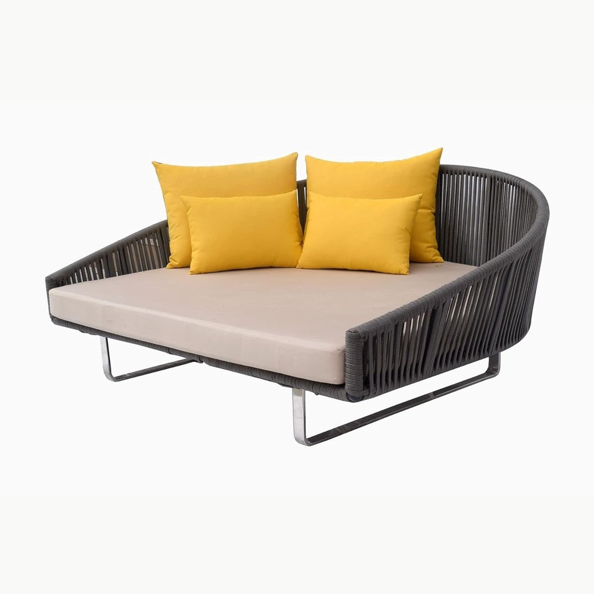 Outdoor Grey Rope Patio Daybed with Comfortable Cream Cushion