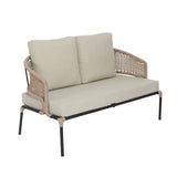 All-Weather Patio Rope Sofa Set with Glass Top Coffee Table