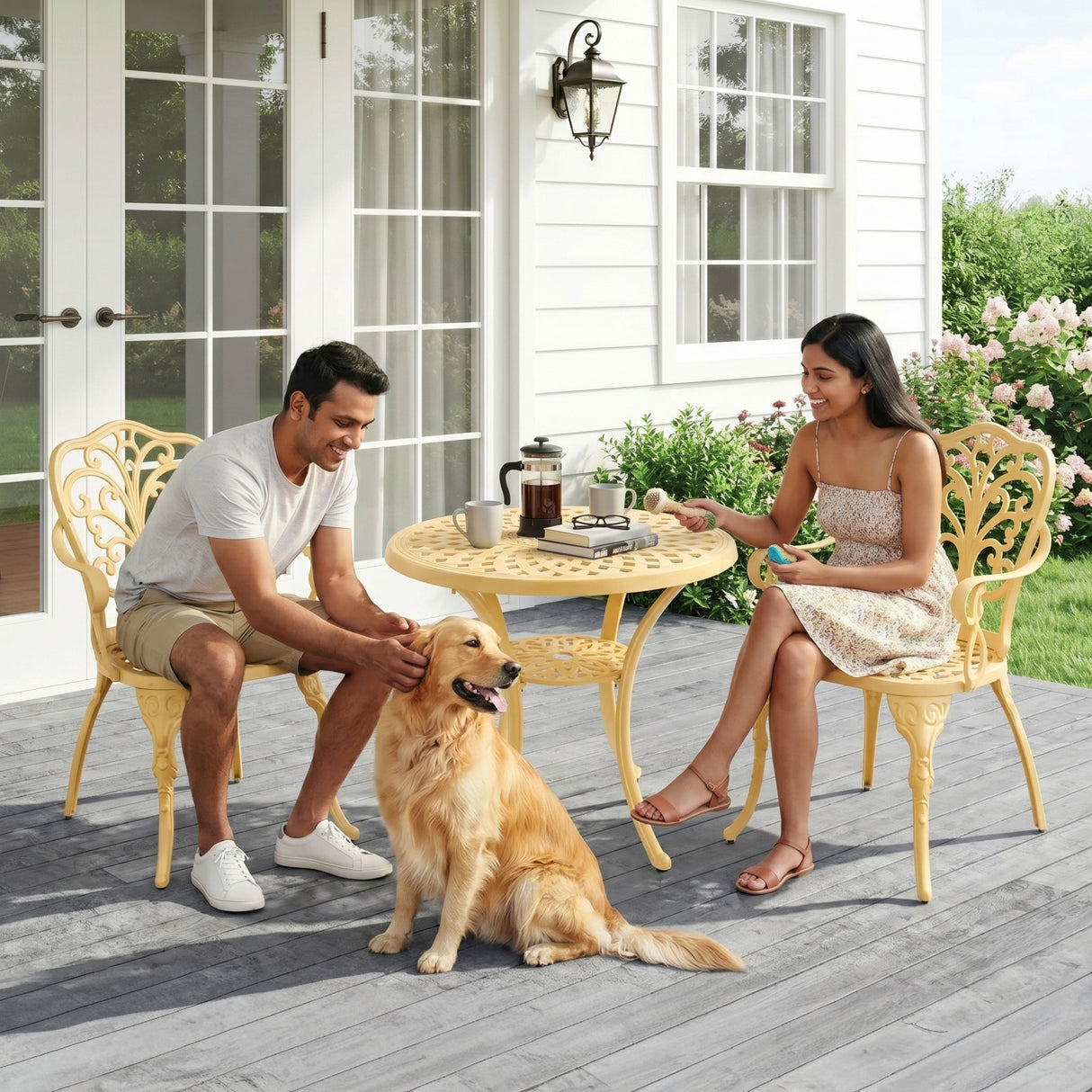 Outdoor 3-Piece Cast Aluminum Bistro Set (Beige)