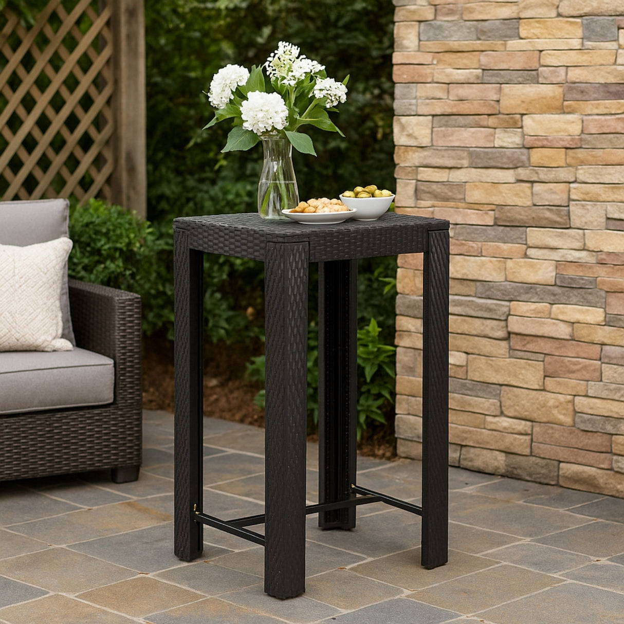 Outdoor Rattan Wicker High Top Bar Table