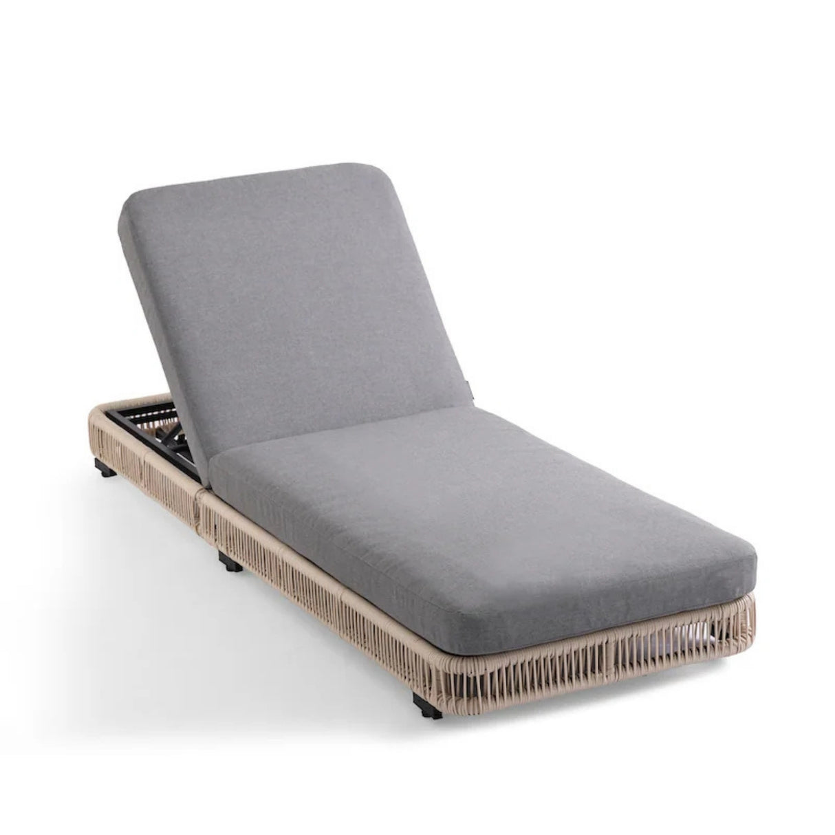 Outdoor Rope Lounger Set of 2 with Adjustable Backrest (Beige & Grey)