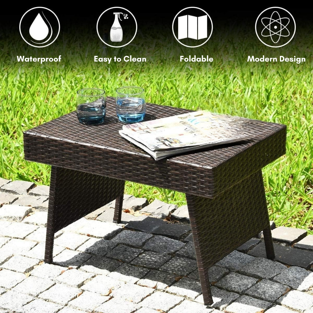 Outdoor Rattan Wicker Foldable Table