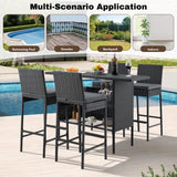5-Piece Outdoor Rattan Wicker Bar Set with Wicker Top Table