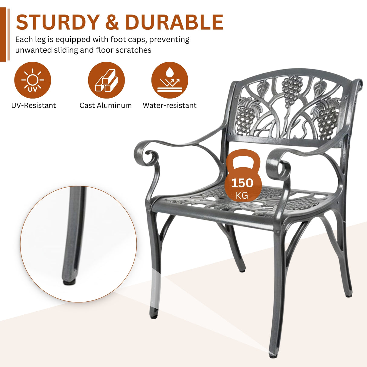 Outdoor Cast Aluminum 2 Chairs Patio Bistro Set (Grey)