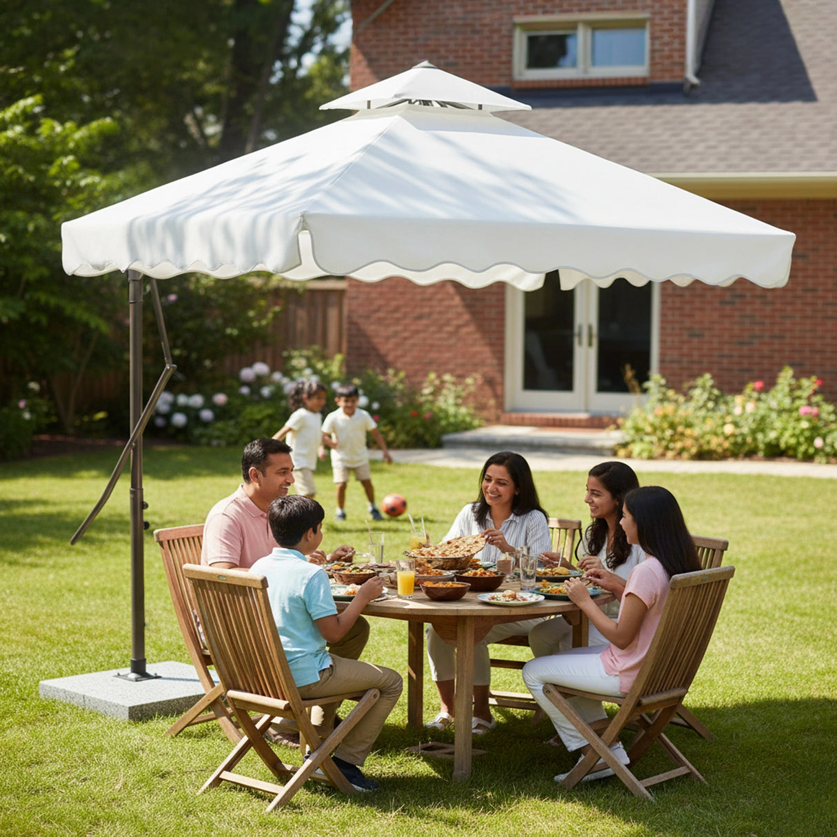 10ft Side Pole Square Shape Outdoor Umbrella With Marble Base (White)