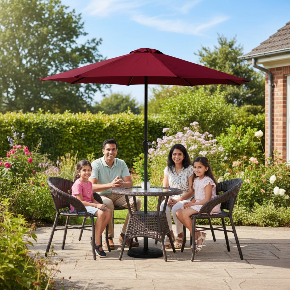 Outdoor Wicker 5-Piece Patio Set with Outdoor Umbrella
