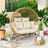 Outdoor Rattan Wicker Double Seater Egg Chair (Beige & Cream)