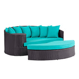 Outdoor Rattan Wicker Daybed (Dark Brown & Turquoise Blue)