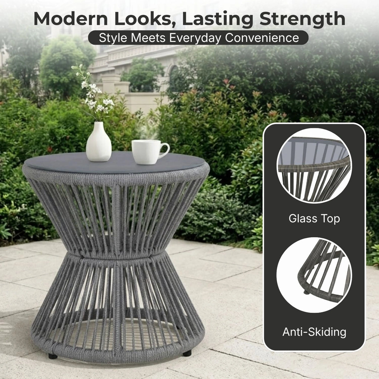 Outdoor 3 Piece Rope Patio Sofa Set (Grey)