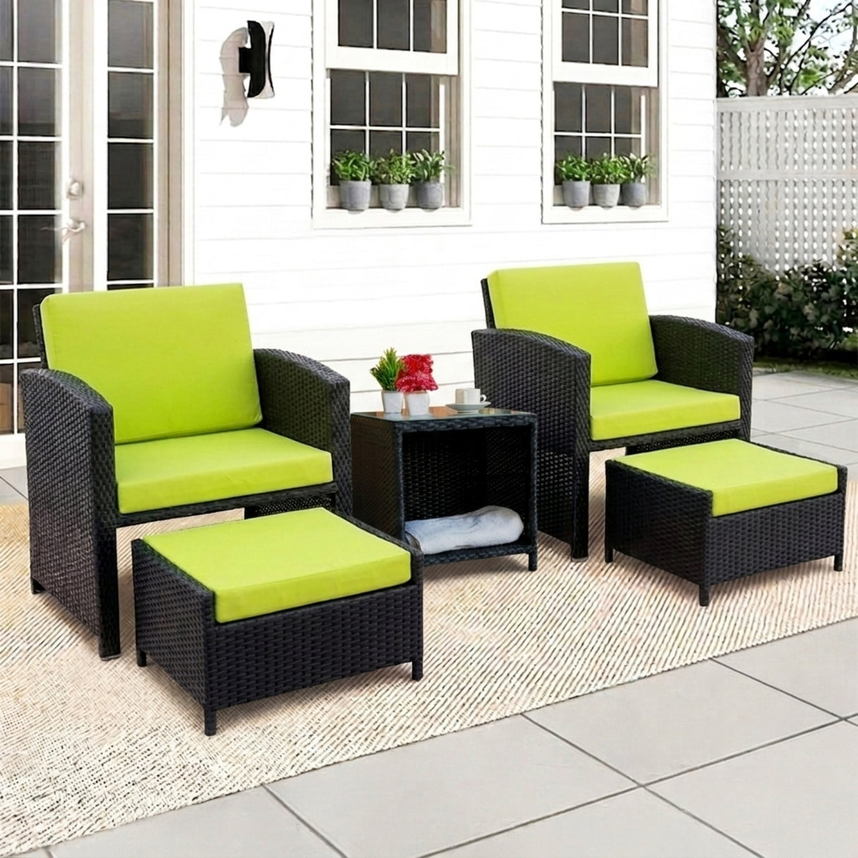 Outdoor 5 Piece Patio Wicker All Weather Sectional Furniture Set
