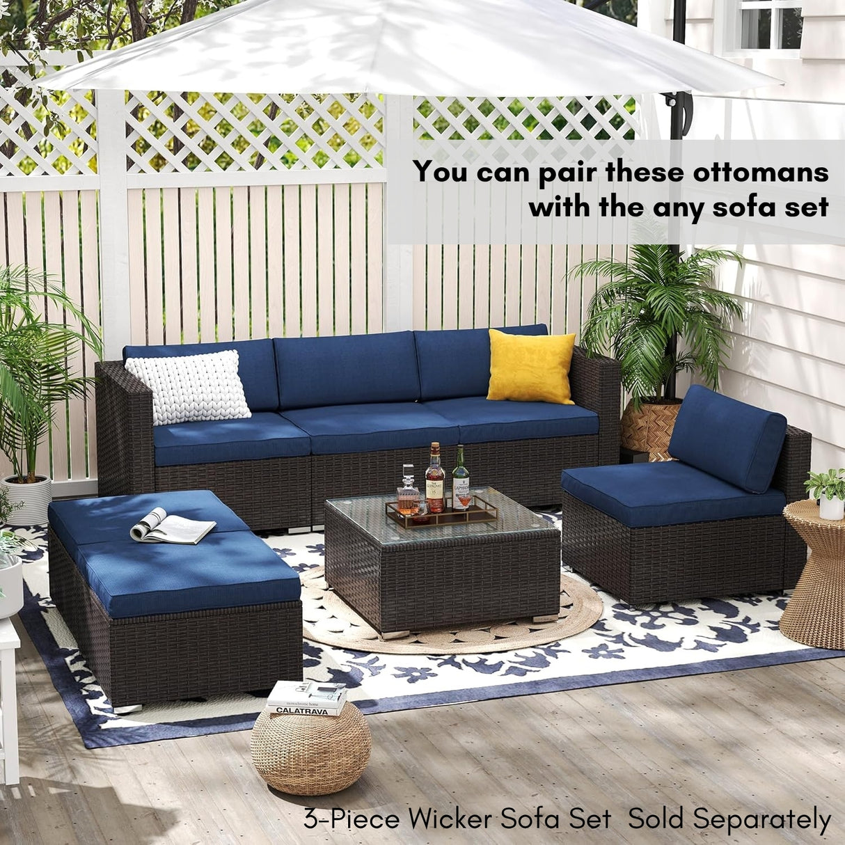 Outdoor Rattan Wicker 2-Piece Ottoman Set