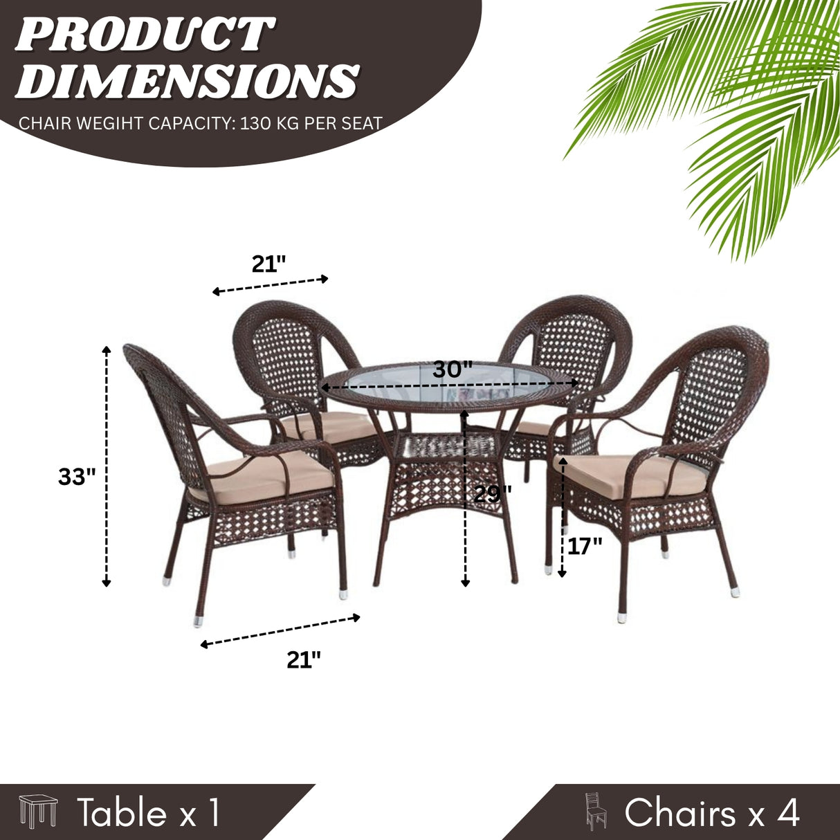 Outdoor All-Weather Resistant Rattan Wicker 5-Piece Dining Set