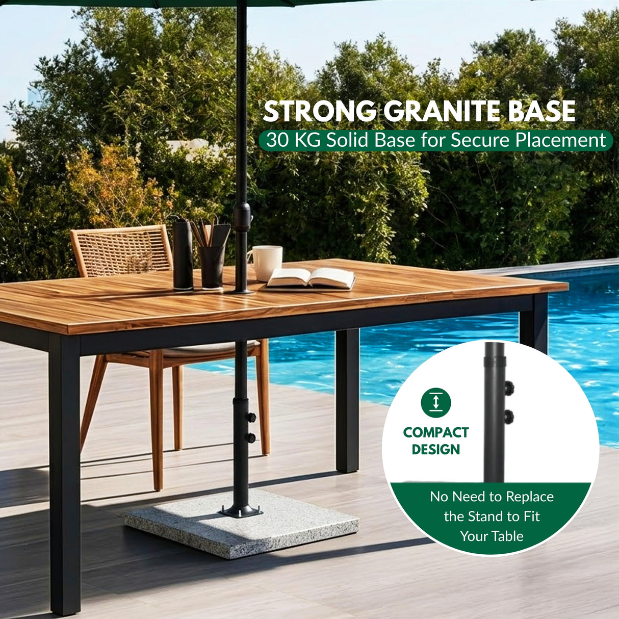 15FT Double-Sided Outdoor Patio Umbrella with Granite Base (Green)