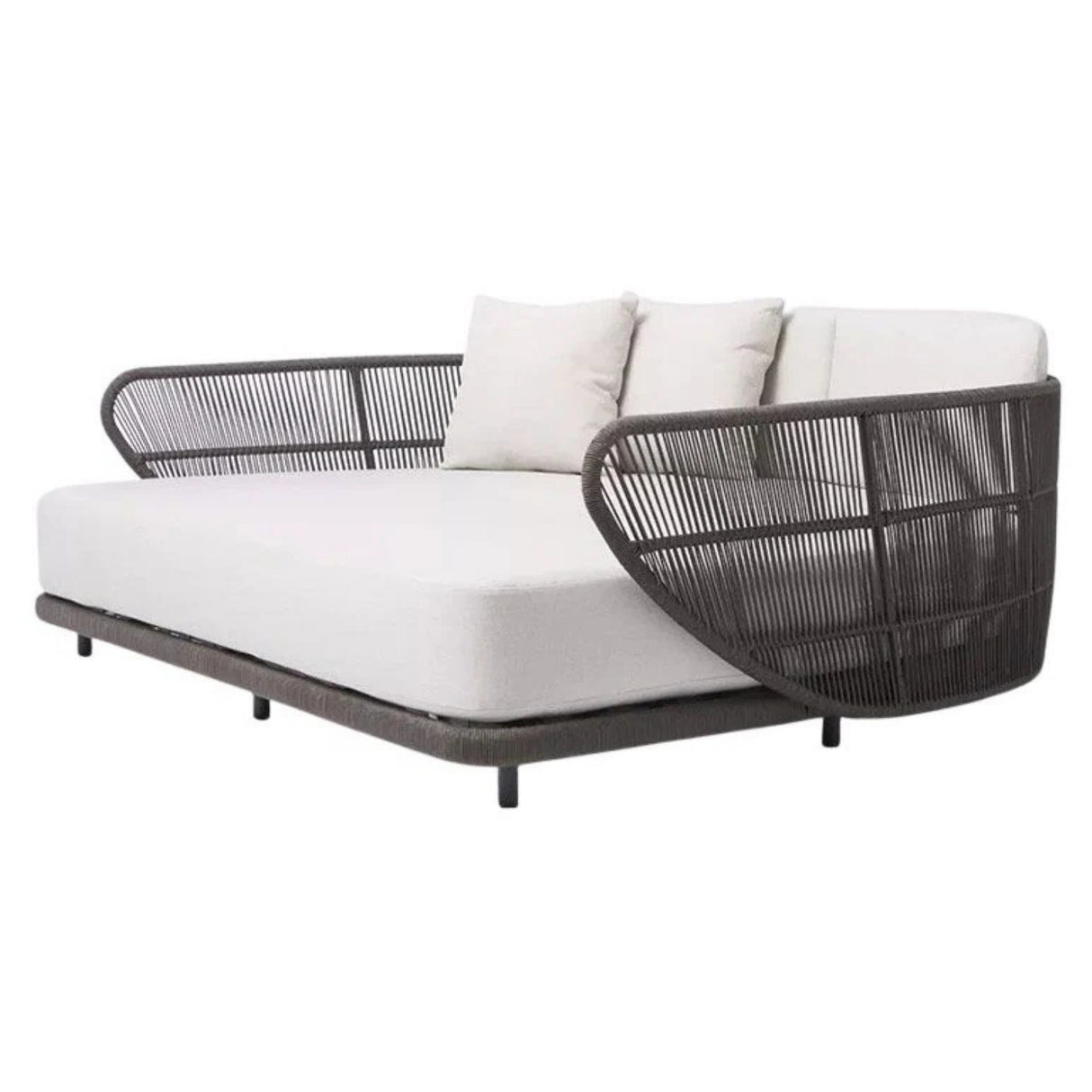 Outdoor Grey Rope Patio Daybed With Off-White Cushion