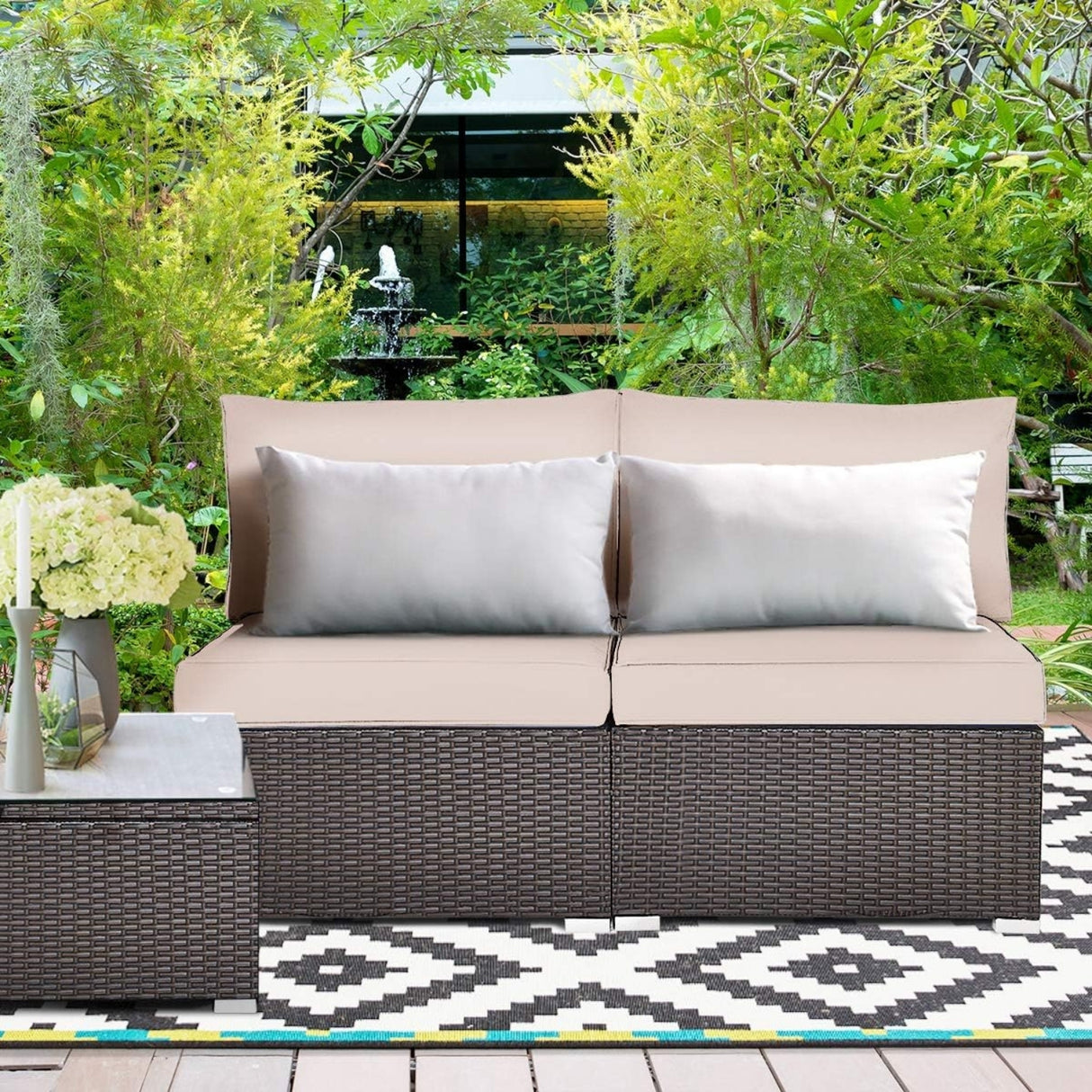 2-Piece Outdoor Wicker Armless Sofa