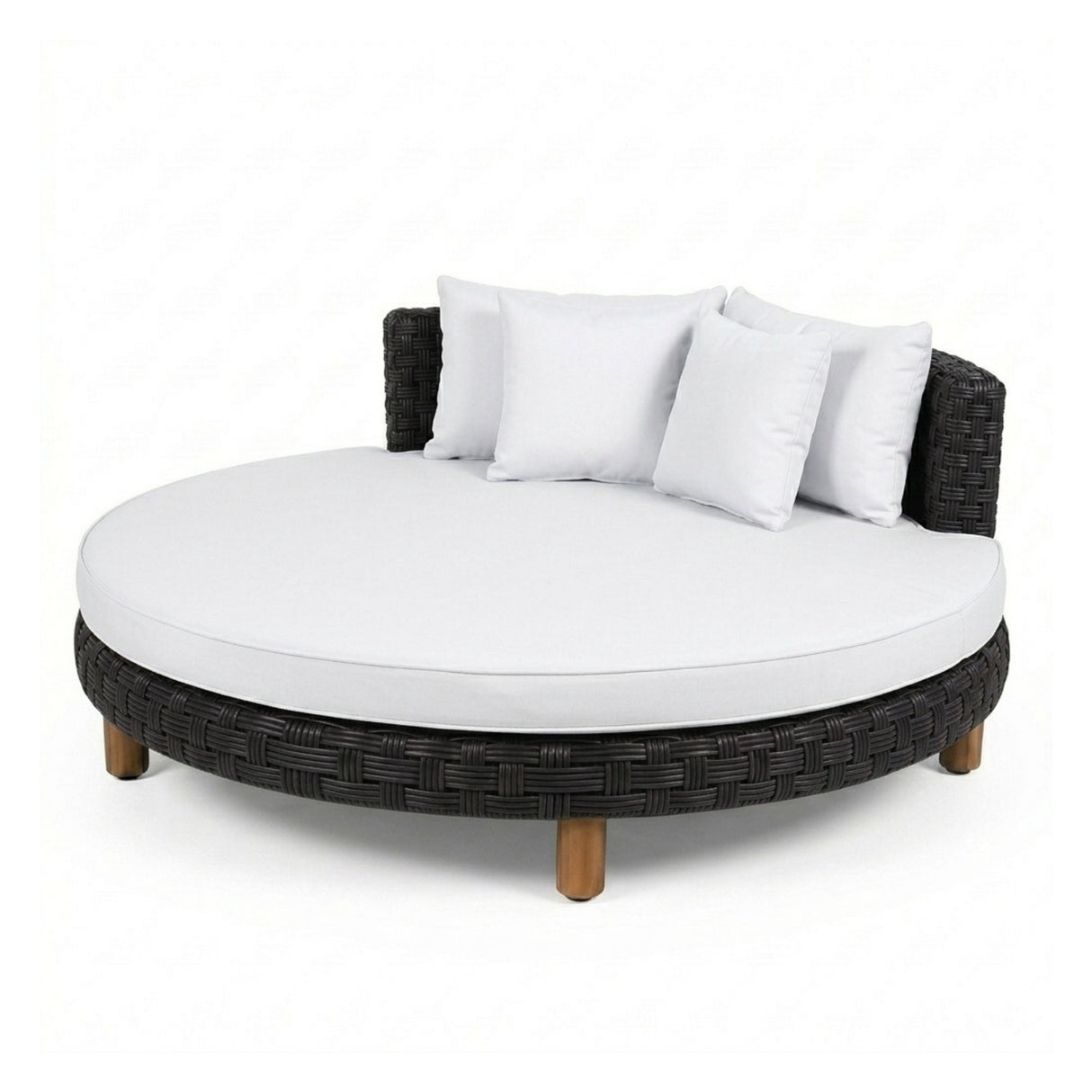 Outdoor All-Weather Rattan Wicker Round Daybed (Black & White)