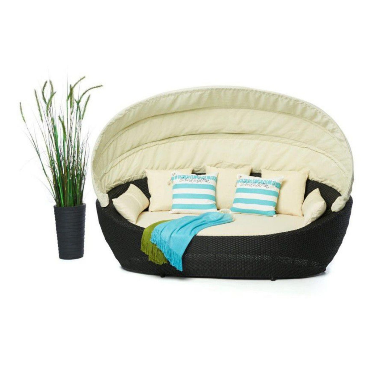 Outdoor All-Weather Wicker Patio Daybed with Retractable Canopy