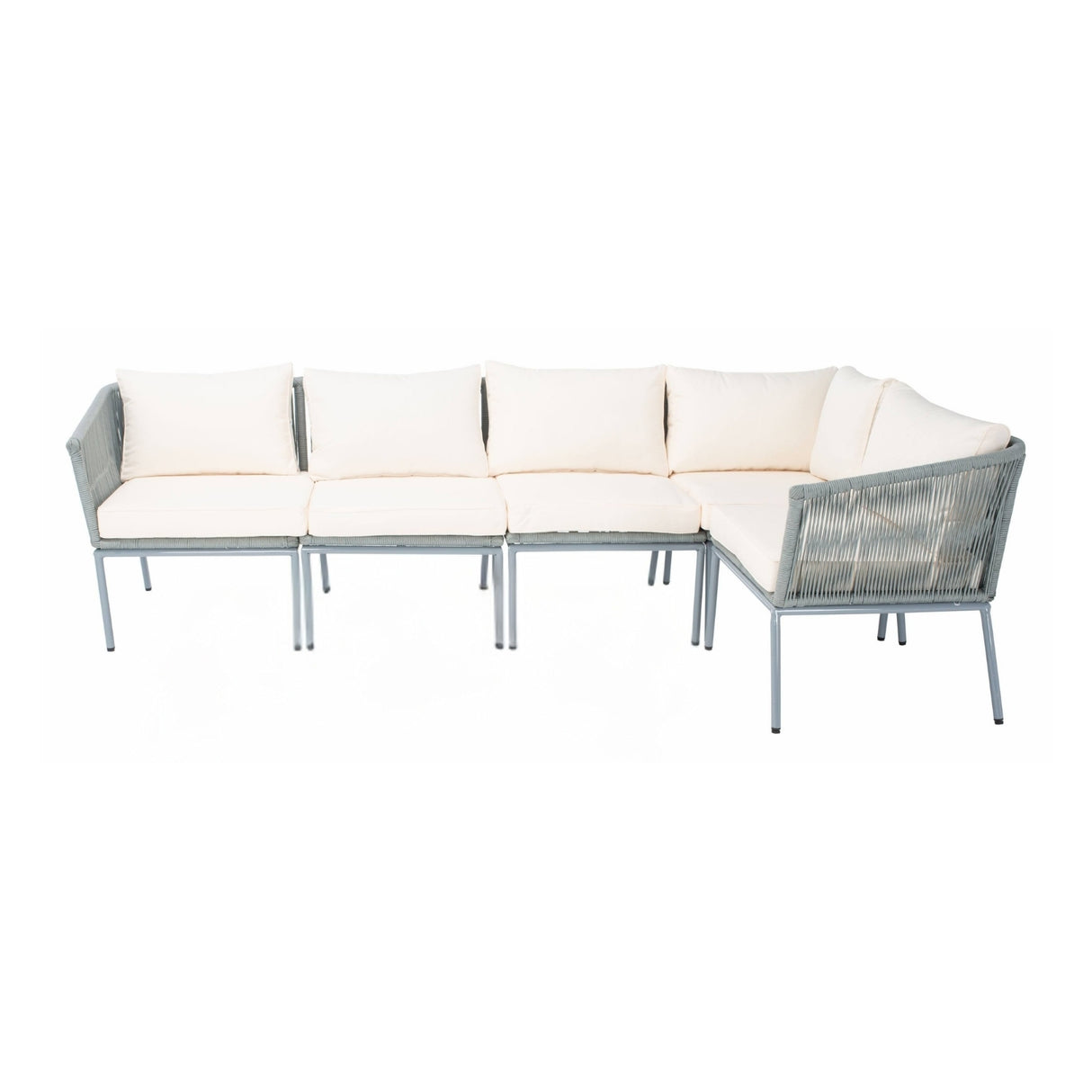 Outdoor Grey Rope L-Shape All Weather Sectional Sofa Set