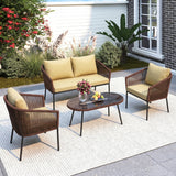Outdoor 4 Seater Rope Conversation Sofa Set (Brown & Cream)