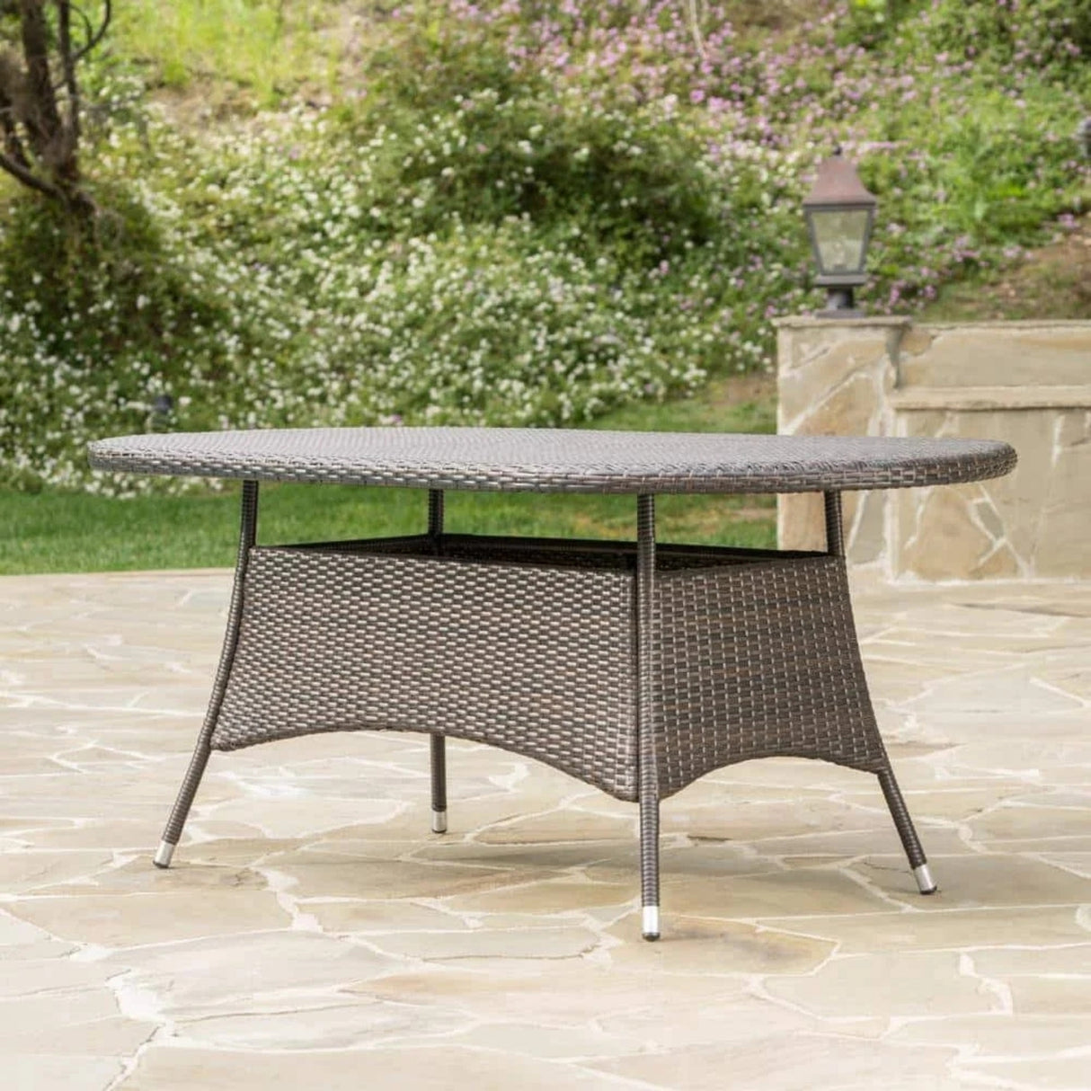 Outdoor All-Weather Rattan Wicker Round Coffee Table (Dark Brown)