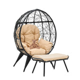 Outdoor Wicker Egg Chair with Ottoman (Black & Beige)
