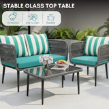Outdoor 4-Seater Rope Conversation Set(Grey & Sky-blue)