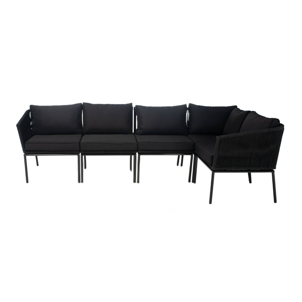 Outdoor Black Rope L-Shape All Weather Sectional Sofa Set