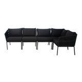 Outdoor Black Rope L-Shape All Weather Sectional Sofa Set
