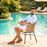 Outdoor Rope Dining Chair with Cushion (Beige & White)