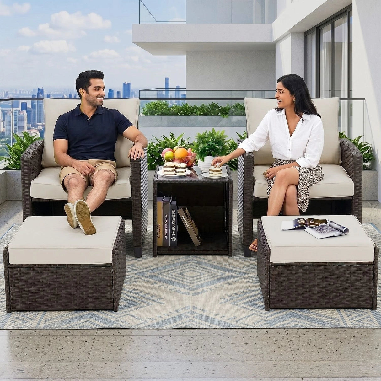 5 Piece Outdoor Patio Wicker Furniture Set